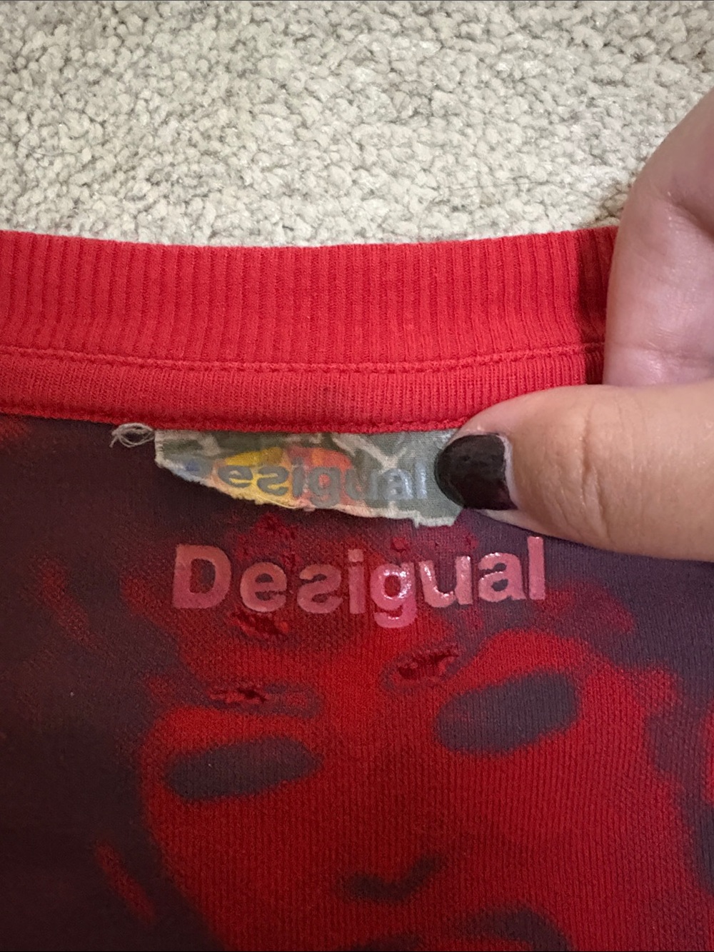 Desigual Multicolor Floral Dragonfly Tee with Red Trim - Picture 2 of 4